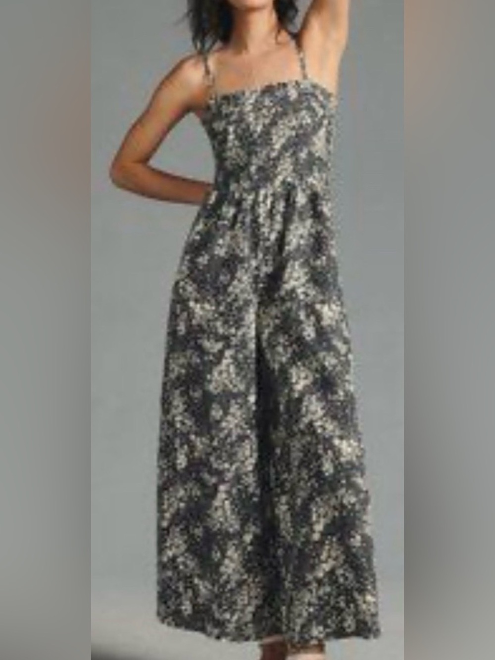 Pilcro Floral Wide Leg Jumpsuit Gray White Linen Blend XST